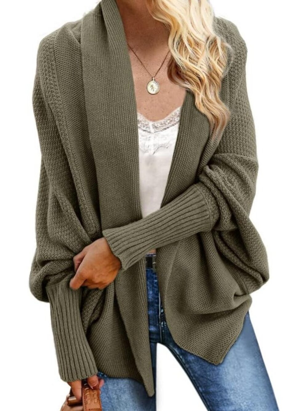Oversized Batwing Cable Knit Kimono Cardigan Sweater for Women - Cozy Wrap Top